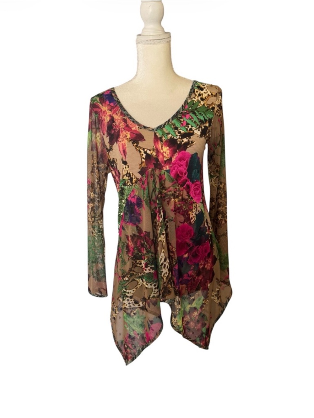 Zion Rootswear Beige Tunic with Pink & Green Floral Print